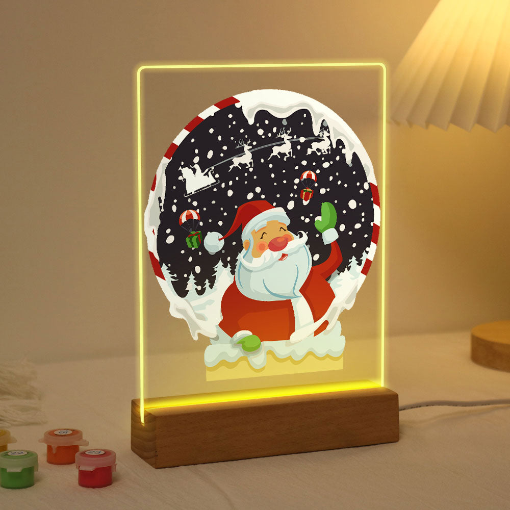 Dipingere con i numeri - Supporto in legno con Luce LED 15x20cm - Babbo Natale 06