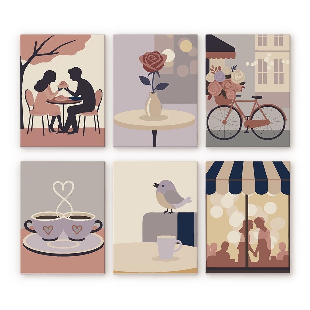 Mini Set Dipingere con i numeri 15x20cm (6 pezzi) - Romantico Caffè Figured'Art