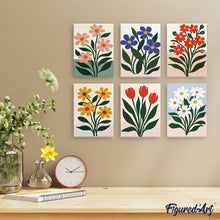 Carica l'immagine nel visualizzatore di Gallery, Mini Set Dipingere con i numeri 15x20cm (6 pezzi) - Fiori Moderni