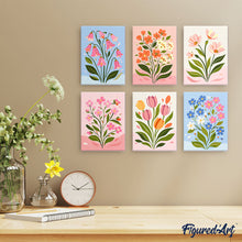Carica l'immagine nel visualizzatore di Gallery, Mini Set Dipingere con i numeri 15x20cm (6 pezzi) - Fiori Pastello