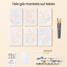 Carica l'immagine nel visualizzatore di Gallery, Mini Set Dipingere con i numeri 15x20cm (6 pezzi) - Fiori Pastello