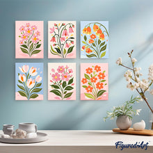 Carica l'immagine nel visualizzatore di Gallery, Mini Set Dipingere con i numeri 15x20cm (6 pezzi) - Fiori Primaverili