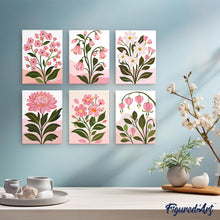 Carica l'immagine nel visualizzatore di Gallery, Mini Set Dipingere con i numeri 15x20cm (6 pezzi) - Fiori Rosa