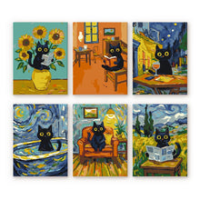Carica l'immagine nel visualizzatore di Gallery, Mini Set Dipingere con i numeri 15x20cm (6 pezzi) - Gatto Stile Van Gogh Figured'Art