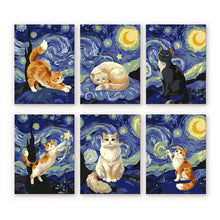 Carica l'immagine nel visualizzatore di Gallery, Mini Set Dipingere con i numeri 15x20cm (6 pezzi) - Gatti Notte Stellata Figured'Art