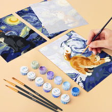Carica l'immagine nel visualizzatore di Gallery, Mini Set Dipingere con i numeri 15x20cm (6 pezzi) - Gatti Notte Stellata