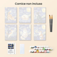 Carica l'immagine nel visualizzatore di Gallery, Mini Set Dipingere con i numeri 15x20cm (6 pezzi) - Gatti Notte Stellata