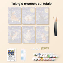 Carica l'immagine nel visualizzatore di Gallery, Mini Set Dipingere con i numeri 15x20cm (6 pezzi) - Gatti Notte Stellata