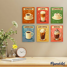 Carica l'immagine nel visualizzatore di Gallery, Mini Set Dipingere con i numeri 15x20cm (6 pezzi) - Caffè Classico