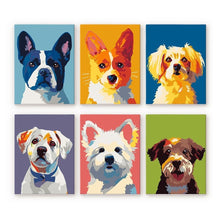 Carica l'immagine nel visualizzatore di Gallery, Mini Set Dipingere con i numeri 15x20cm (6 pezzi) - Ritratti Moderni di Cani 1 Figured'Art