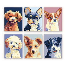 Carica l'immagine nel visualizzatore di Gallery, Mini Set Dipingere con i numeri 15x20cm (6 pezzi) - Ritratti Moderni di Cani 2 Figured'Art