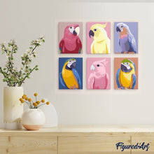 Carica l'immagine nel visualizzatore di Gallery, Mini Set Dipingere con i numeri 15x20cm (6 pezzi) - Piume Tropicali