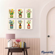 Carica l'immagine nel visualizzatore di Gallery, Mini Set Dipingere con i numeri 15x20cm (6 pezzi) - Bottiglie Fiorite