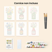 Carica l'immagine nel visualizzatore di Gallery, Mini Set Dipingere con i numeri 15x20cm (6 pezzi) - Bottiglie Fiorite