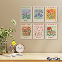 Carica l'immagine nel visualizzatore di Gallery, Mini Set Dipingere con i numeri 15x20cm (6 pezzi) - Mercato dei Fiori 1