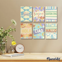Carica l'immagine nel visualizzatore di Gallery, Mini Set Dipingere con i numeri 15x20cm (6 pezzi) - Ciao Mondo 1