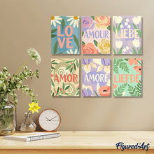 Carica l'immagine nel visualizzatore di Gallery, Mini Set Dipingere con i numeri 15x20cm (6 pezzi) - Amore Floreale 1