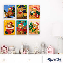Carica l'immagine nel visualizzatore di Gallery, Mini Set Dipingere con i numeri 15x20cm (6 pezzi) - Orsetti di Natale