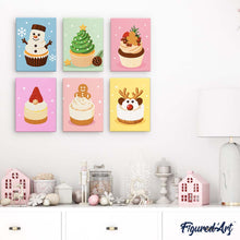 Carica l'immagine nel visualizzatore di Gallery, Mini Set Dipingere con i numeri 15x20cm (6 pezzi) - Cupcake di Natale