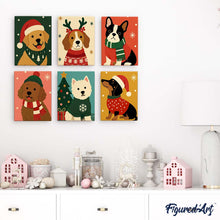 Carica l'immagine nel visualizzatore di Gallery, Mini Set Dipingere con i numeri 15x20cm (6 pezzi) - Cuccioli di Natale