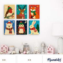 Carica l'immagine nel visualizzatore di Gallery, Mini Set Dipingere con i numeri 15x20cm (6 pezzi) - Abitanti del bosco a Natale