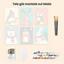 Carica l'immagine nel visualizzatore di Gallery, Mini Set Dipingere con i numeri 15x20cm (6 pezzi) - Abitanti del bosco a Natale