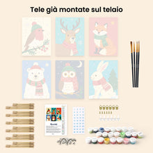 Carica l'immagine nel visualizzatore di Gallery, Mini Set Dipingere con i numeri 15x20cm (6 pezzi) - Abitanti del bosco a Natale