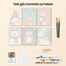 Carica l'immagine nel visualizzatore di Gallery, Mini Set Dipingere con i numeri 15x20cm (6 pezzi) - Abitanti del bosco a Natale