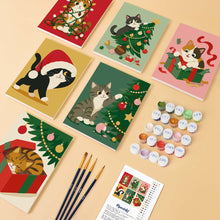 Carica l'immagine nel visualizzatore di Gallery, Mini Set Dipingere con i numeri 15x20cm (6 pezzi) - Gattini e decorazioni natalizie