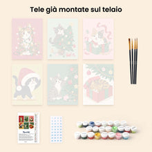 Carica l'immagine nel visualizzatore di Gallery, Mini Set Dipingere con i numeri 15x20cm (6 pezzi) - Gattini e decorazioni natalizie