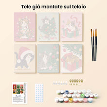 Carica l'immagine nel visualizzatore di Gallery, Mini Set Dipingere con i numeri 15x20cm (6 pezzi) - Gattini e decorazioni natalizie