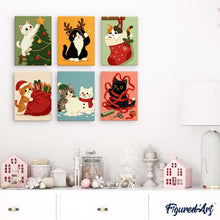 Carica l'immagine nel visualizzatore di Gallery, Mini Set Dipingere con i numeri 15x20cm (6 pezzi) - Gattini e avventure natalizie