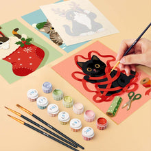 Carica l'immagine nel visualizzatore di Gallery, Mini Set Dipingere con i numeri 15x20cm (6 pezzi) - Gattini e avventure natalizie