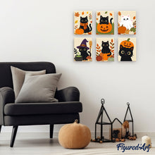 Carica l'immagine nel visualizzatore di Gallery, Mini Set Dipingere con i numeri 15x20cm (6 pezzi) - Gatto della Notte Stregata