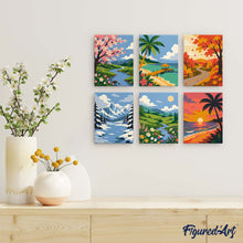 Carica l'immagine nel visualizzatore di Gallery, Mini Set Dipingere con i numeri 15x20cm (6 pezzi) - Stagioni Intorno al Mondo