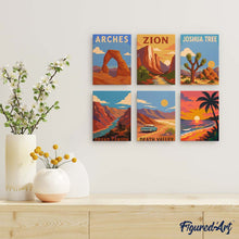 Carica l'immagine nel visualizzatore di Gallery, Mini Set Dipingere con i numeri 15x20cm (6 pezzi) - Parchi Nazionali -  Deserto del Sud-Ovest