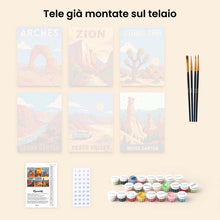 Carica l'immagine nel visualizzatore di Gallery, Mini Set Dipingere con i numeri 15x20cm (6 pezzi) - Parchi Nazionali -  Deserto del Sud-Ovest