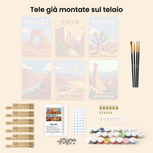 Carica l'immagine nel visualizzatore di Gallery, Mini Set Dipingere con i numeri 15x20cm (6 pezzi) - Parchi Nazionali -  Deserto del Sud-Ovest