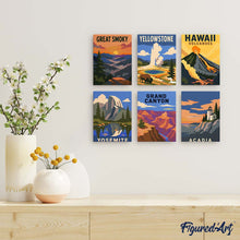Carica l'immagine nel visualizzatore di Gallery, Mini Set Dipingere con i numeri 15x20cm (6 pezzi) - Parchi Nazionali - America Iconica