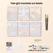 Carica l'immagine nel visualizzatore di Gallery, Mini Set Dipingere con i numeri 15x20cm (6 pezzi) - Parchi Nazionali - America Iconica