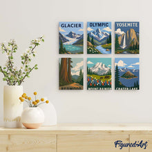 Carica l'immagine nel visualizzatore di Gallery, Mini Set Dipingere con i numeri 15x20cm (6 pezzi) - Parchi Nazionali - Costa del Pacifico e Cascate