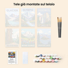 Carica l'immagine nel visualizzatore di Gallery, Mini Set Dipingere con i numeri 15x20cm (6 pezzi) - Parchi Nazionali - Costa del Pacifico e Cascate