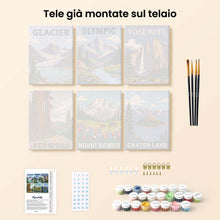 Carica l'immagine nel visualizzatore di Gallery, Mini Set Dipingere con i numeri 15x20cm (6 pezzi) - Parchi Nazionali - Costa del Pacifico e Cascate
