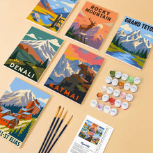 Carica l'immagine nel visualizzatore di Gallery, Mini Set Dipingere con i numeri 15x20cm (6 pezzi) - Parchi Nazionali - Alaska e Montagne Rocciose del Nord