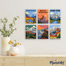 Carica l'immagine nel visualizzatore di Gallery, Mini Set Dipingere con i numeri 15x20cm (6 pezzi) - Parchi Nazionali - Alaska e Montagne Rocciose del Nord