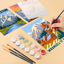 Carica l'immagine nel visualizzatore di Gallery, Mini Set Dipingere con i numeri 15x20cm (6 pezzi) - Parchi Nazionali - Alaska e Montagne Rocciose del Nord
