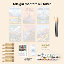Carica l'immagine nel visualizzatore di Gallery, Mini Set Dipingere con i numeri 15x20cm (6 pezzi) - Parchi Nazionali - Alaska e Montagne Rocciose del Nord
