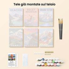 Carica l'immagine nel visualizzatore di Gallery, Mini Set Dipingere con i numeri 15x20cm (6 pezzi) - Parchi Nazionali - Alaska e Montagne Rocciose del Nord