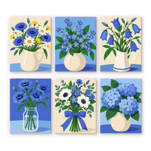 Carica l'immagine nel visualizzatore di Gallery, Mini Set Dipingere con i numeri 15x20cm (6 pezzi) - Fiori Selvatici Blu Figured'Art