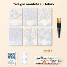 Carica l'immagine nel visualizzatore di Gallery, Mini Set Dipingere con i numeri 15x20cm (6 pezzi) - Fiori Selvatici Blu